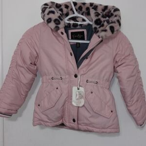 Jessica Simpson Girls Full Zip Pink Faux fur lined Hooded Jacket W Pockets NEW